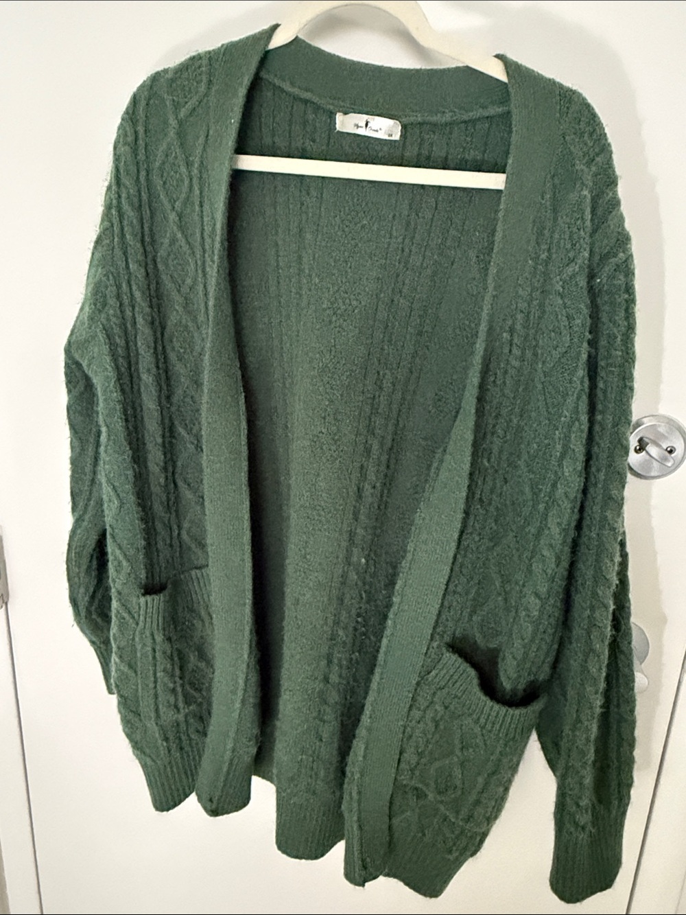Cozy Open-Front Cable Knit Cardigan Sweater - Green